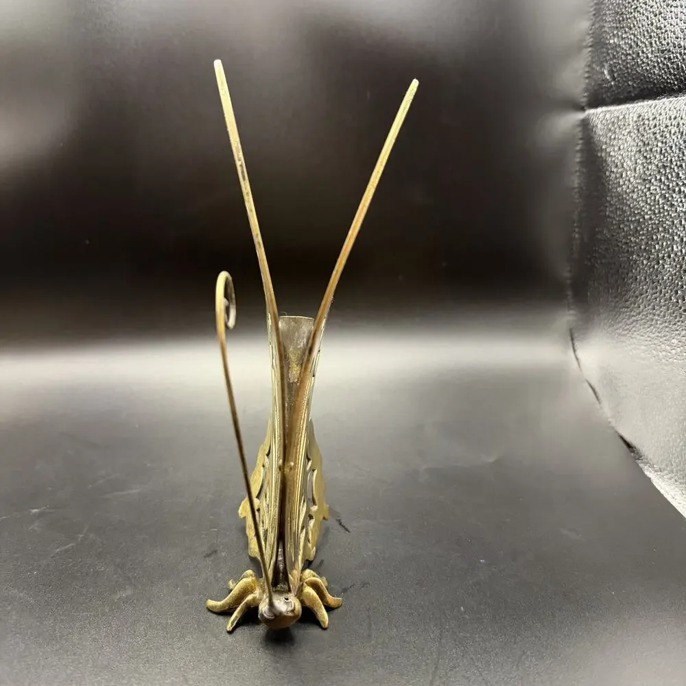 Vintage Brass Standing Butterfly Photo Stand Stationary Holder Mid Century - Picture 5 of 9